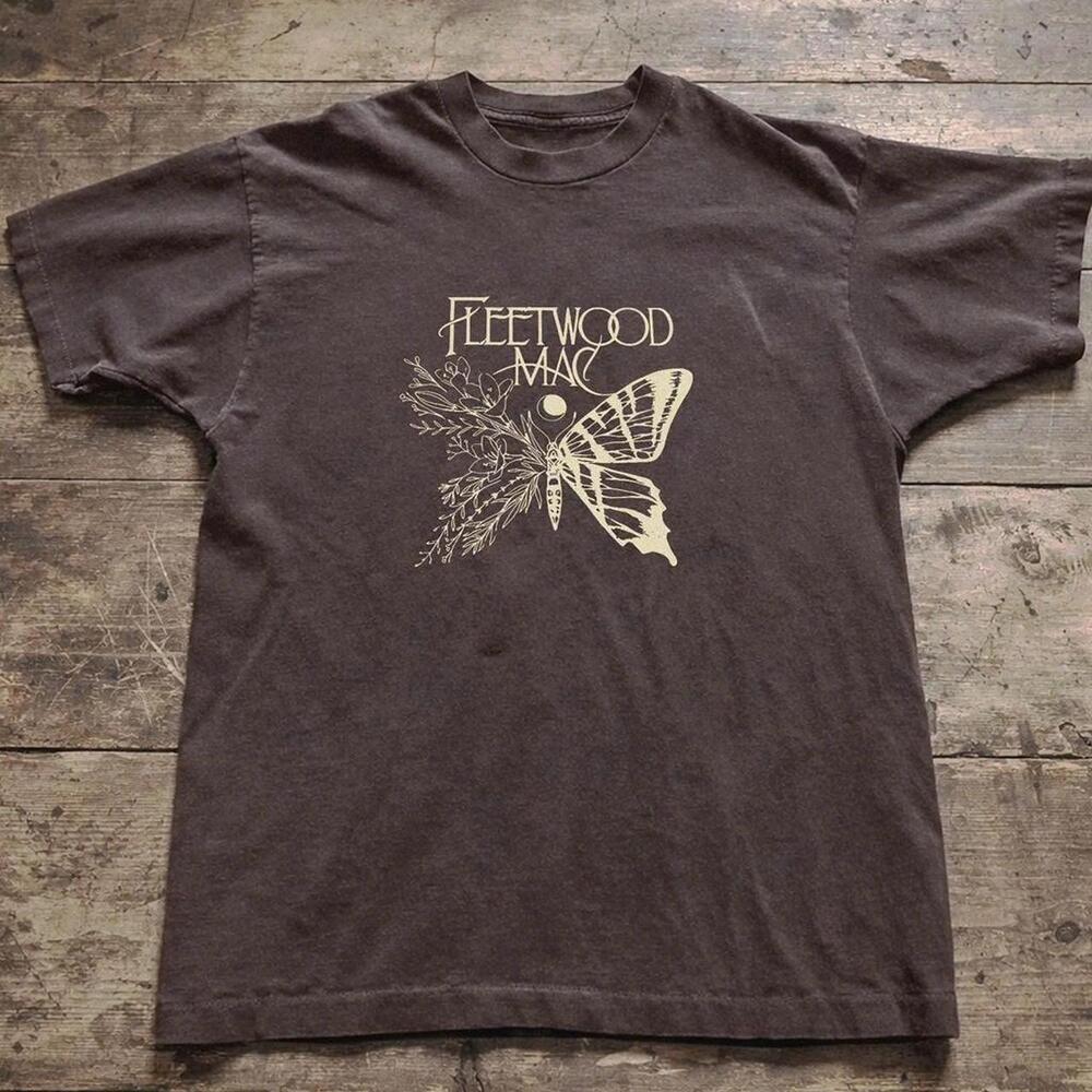 Style Fleetwood Mac Butterfly Tee - Faded Black With White Graphics Bandtee